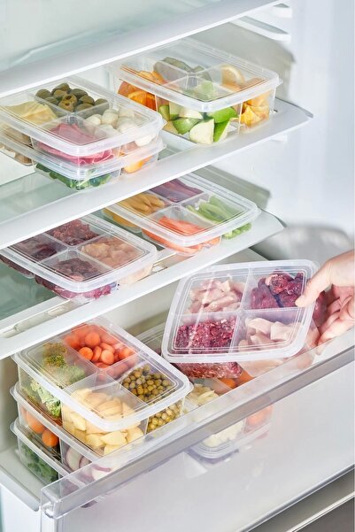 Ecolux 12 قطعة من حاوية تخزين اللحوم والخضروات المجمدة المكونة من 4 أقسام - صندوق مفرمة اللحم المثلج - 1000 مل