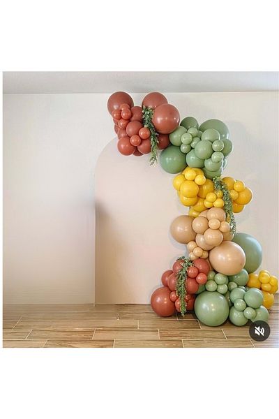 Kavalingo 60Pcs Winter Green Balloon Chain Set - Desert Sand and Turmeric