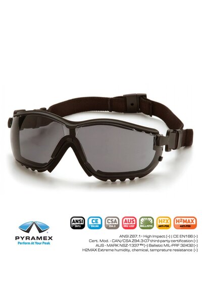 PYRAMEX V2G GRİ ANTI-FOG BALISTIK GÖZLÜK EGB1820ST - Siyah Çerçeve