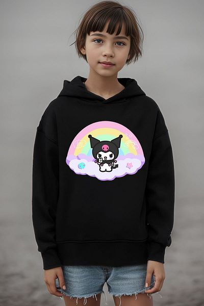 The Baski Суитшърт с 3 нишки Kuromi Rainbow Patterned - Детски, младежки, 100% памучен, Polar Premium