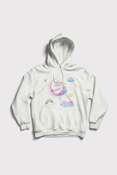 The Baski Unisex beli jednorog šareni Štampano Sa kapuljačom dečija visokokva...
