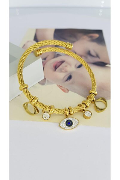 SONES Göz Detaylı Kadın Ayarlanabilir Gold Çelik Bileklik | Sns600827