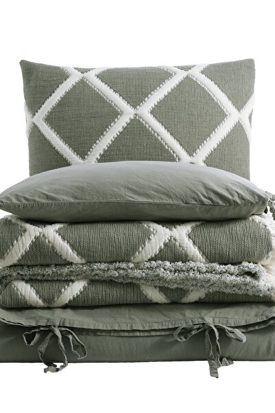 Dantela Garcia Çift Kişilik Baklava Dilim Yatak Örtüsü & Nevresim Seti - Haki