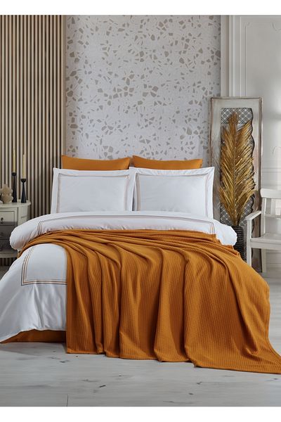 Dantela Florentino Embroidered White/Orange Duvet Cover and Pike Set