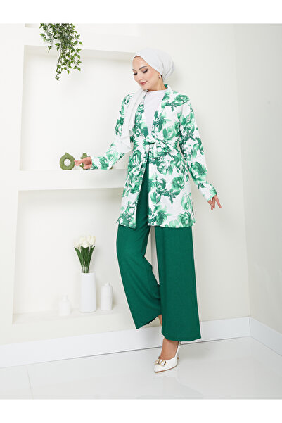 VOLT CLOTHİNG Virágmintás női kimonó szett - záródás és öv nélkül