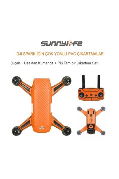Profisher Dji Spark için Turuncu Karbon Grafik Su Geçirmez PVC Cilt Çıkartma Seti