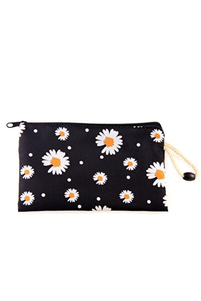 BYBAG Papatya Çiçek Desenli Kalemlik Fermuarlı Makyaj Çantası Orta Boy 12cm X 20cm