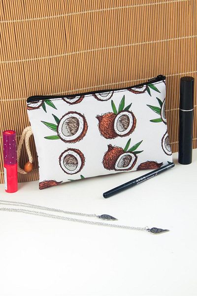 BYBAG Τσάντα μακιγιάζ με φερμουάρ μεσαίου μεγέθους 12cm X 20cm με σχέδιο καρύδας