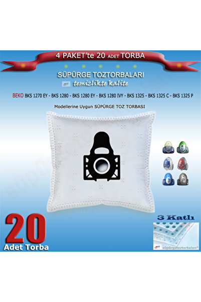 Beko BKS 1270 EY -1280 - 1280EY - 1280IVY - 1325 - 1325C - 1325P Uyumlu Süpürge Toz torbası 20 adet