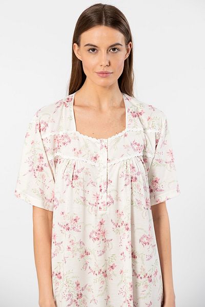 TÜREN Viscose Fabric - Flower Patterned Oversize Short Sleeve Women's Nightgown