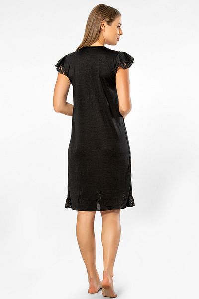 TÜREN Viscose Women's Nightgown - Lace Detailed, Short Sleeve