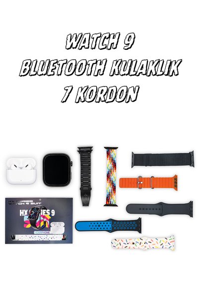 GoMarkt Watch 9 Akıllı Saat Dahili 7 Kordon ve Pro Bluetooth Kulaklık Hediye ...