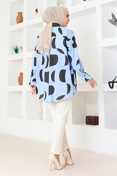 Modamihram Μπλε τουνίκ με σχέδιο - Λεπτομέρεια τσέπης, Μοντέλο 6106