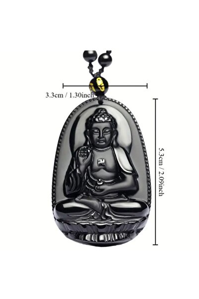 PİRAMİGO Siyah Obsidyen Hayat Buddha Kolye