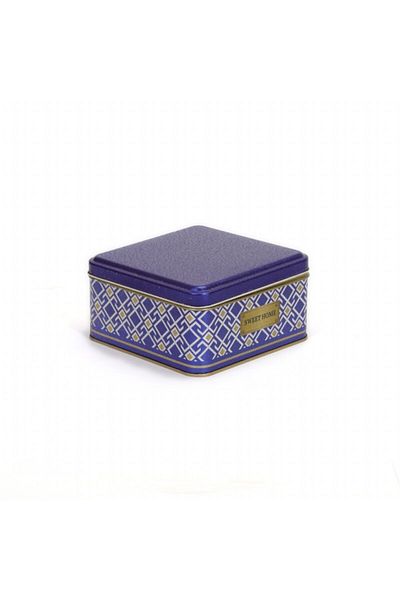 EVLE Ef026-93 Turkish Blue_swt Home Patterned Square Metal Storage Container 16x16 Cm