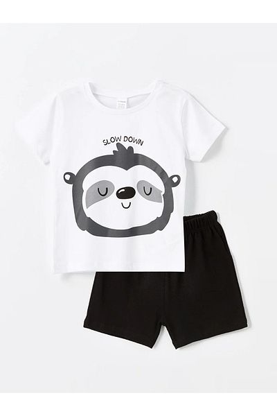 LC Waikiki LCW Baby Boy Pajamas Set with Shorts - Crew Neck, Short Sleeve, Printed / S4N631Z1