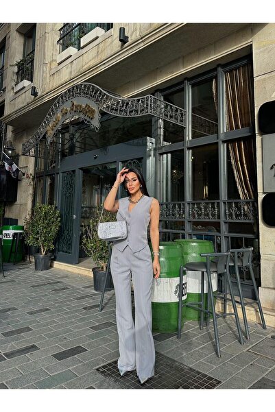 Bella Breeze Kadın Klasik Çizgili Yelek Pantolon Takım Elbise