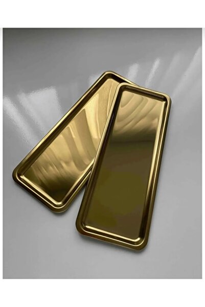 stilsenin34 Dikdörtgen Gold Altın Renk Kahve Pasta Servis Sunum Tepsisi 1 Adet(33x13cm)