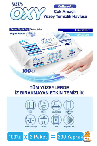 Oxy Mr.Oxy Yüzey Temizlik Havlusu Beyaz Sabun 100'lü X 2 Paket (200 Yaprak)