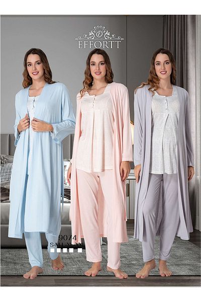 effort Set de 3 pijamale de maternitate pentru maternitate, care include cămașă de noapte și rochie de lux
