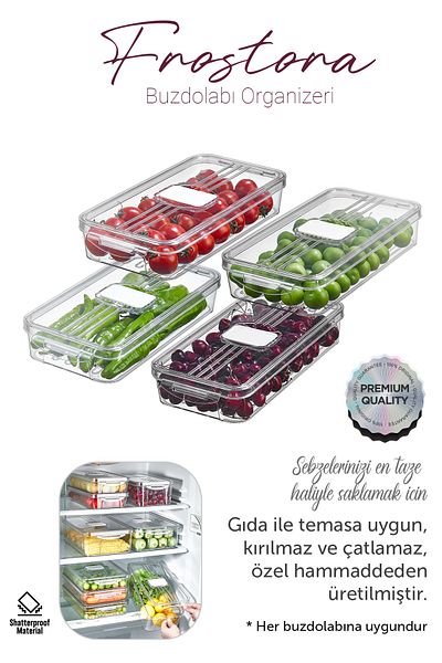 Eva Mia 4x Transparent Frostora Refrigerator Organizer with Lid - Storage Container and Organizer