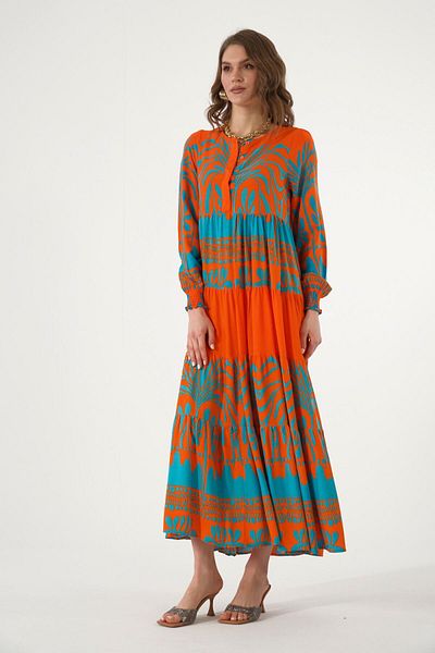 ABBRA Women's Sleeve Gathered Elastic Maxi 100% Cotton Summer Dress