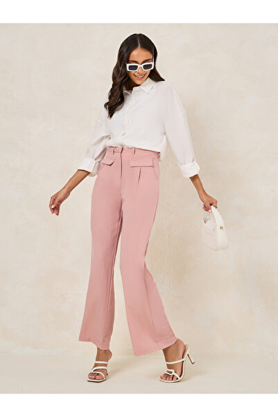 Styli Solid Flap Detail Straight Leg Pants