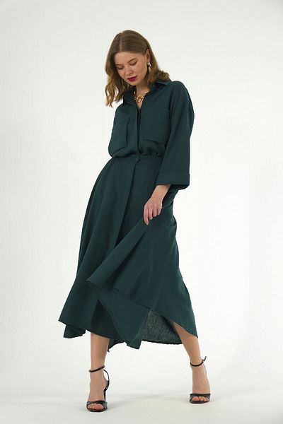 ABBRA Women's Bag Pocket Elastic Waist Shirt Skirt Set