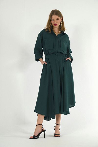 ABBRA Women's Bag Pocket Elastic Waist Shirt Skirt Set