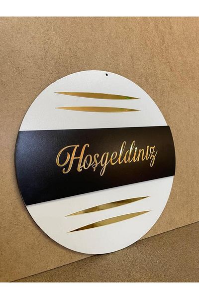Atölye7Tasarım Wooden Plexiglass - Welcome Written and Mirrored Exterior Decorative Door Ornament