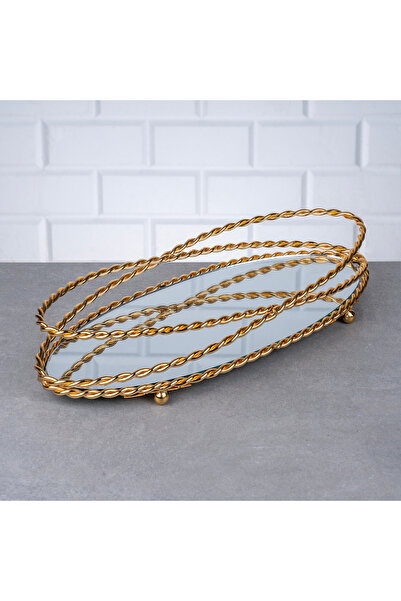 Hinora Burgulu Orta Oval Aynalı Söz Nişan Tepsi Çikolata Sunumluk