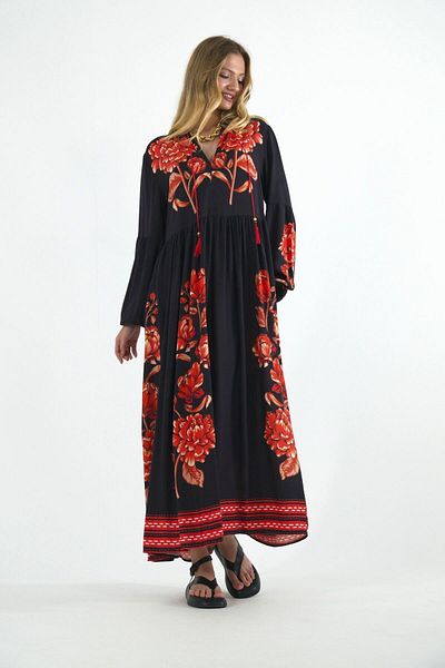 ABBRA Lässiges Sommerkleid aus 100 % Viskose mit Quasten für Damen