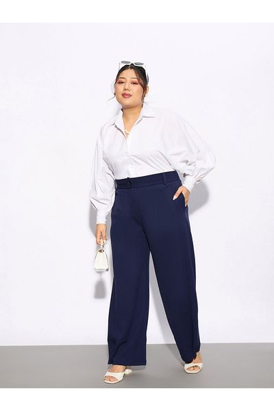 Sassafras By Styli Plus Hem Button Detail Straight Pants