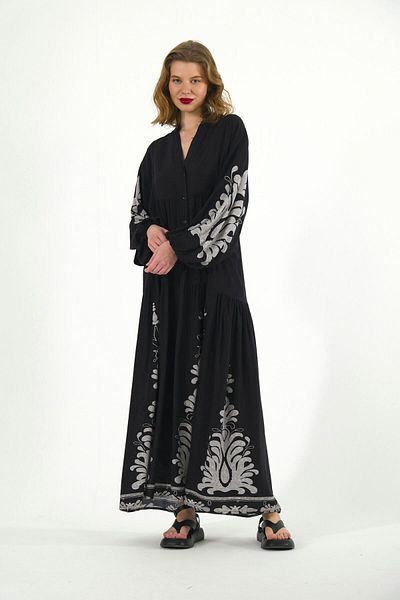 ABBRA Women's High Collar Sena Model 100% Viscose Summer Dress