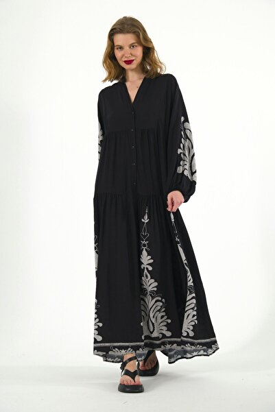 ABBRA Women's High Collar Sena Model 100% Viscose Summer Dress