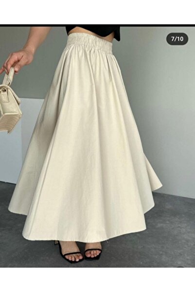 fafitu KİDS High Waist A-line Women's Poplin Skirt - Ecru, Elastic and Loose