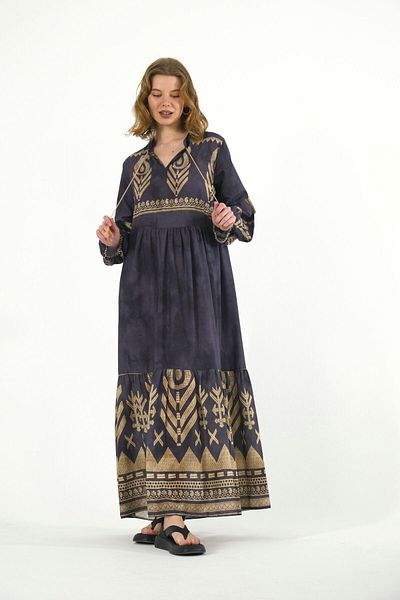 ABBRA Women's Tassel Detailed Maxi 100% Viscose Summer Dress