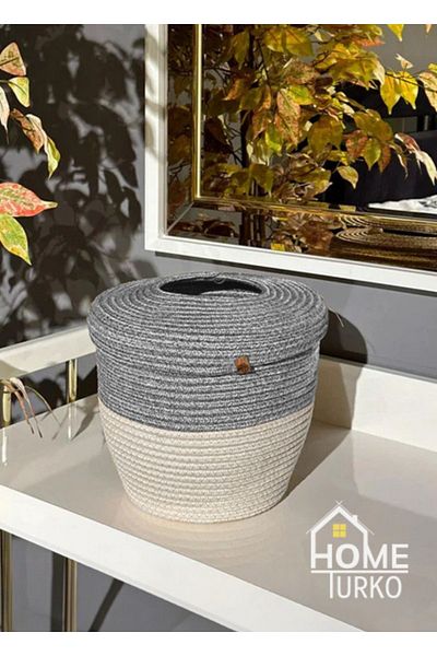 HomeTurko Natural and Natural Jute and Straw Trash Can - Modern Bucket for Kitchen and Bathroom