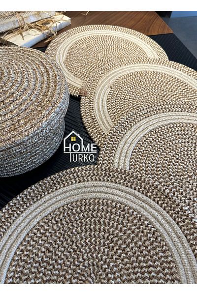 HomeTurko 4 قطع من أدوات المائدة، 1 قطعة من سلة الخبز، طبق من الجوت، مفرش أطباق، طبق، سلة خبز