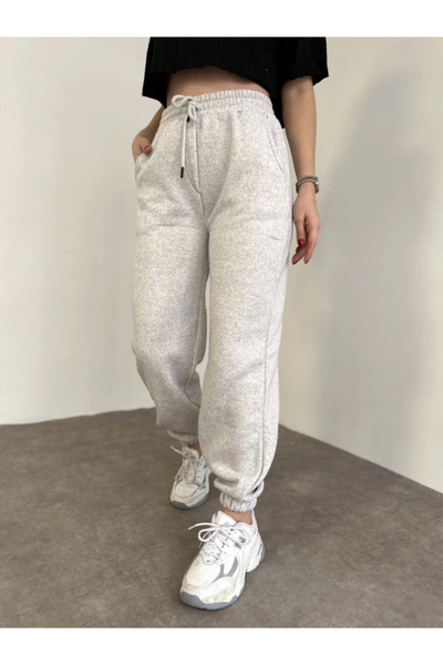 BayBayan Γυναικείο γκρι βαμβακερό παντελόνι jogger με τρεις κλωστές