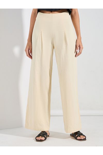 Styli Solid Box Pleated Full Length Pants