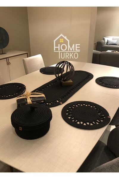 HomeTurko 4 bucăți de farfurie, 1 bucată de alergător, 1 bucată de set de coș, farfurie de iută, pat de loc, suport de farfurie, coș de pâine