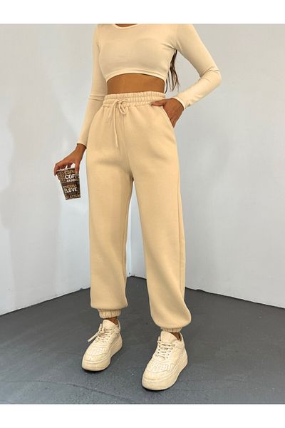 BayBayan Γυναικείο βαμβακερό παντελόνι Jogger με τρεις κλωστές Mink