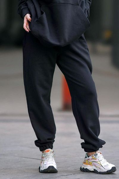 BayBayan Γυναικείο μαύρο βαμβακερό παντελόνι Jogger με τρία κλωστές