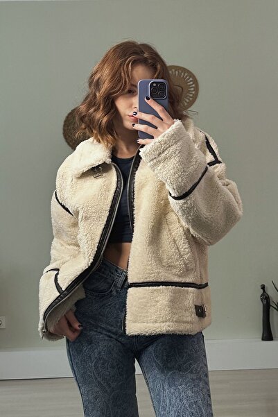 BESTELLA LİFE Ecru Teddy Biker Jacket