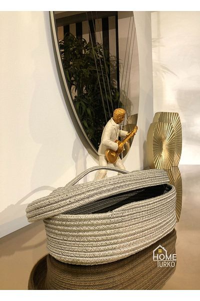 HomeTurko سلة المطبخ - الجوت، الخوص، منظم، منظم، ديكور مع غطاء