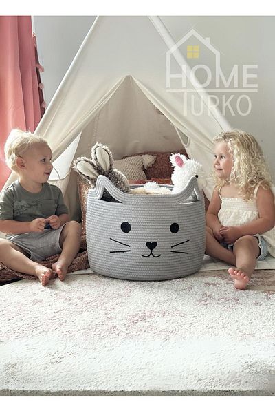 HomeTurko Toy and Jute Basket for Children - Cat and Dog Basket, Pet Basket