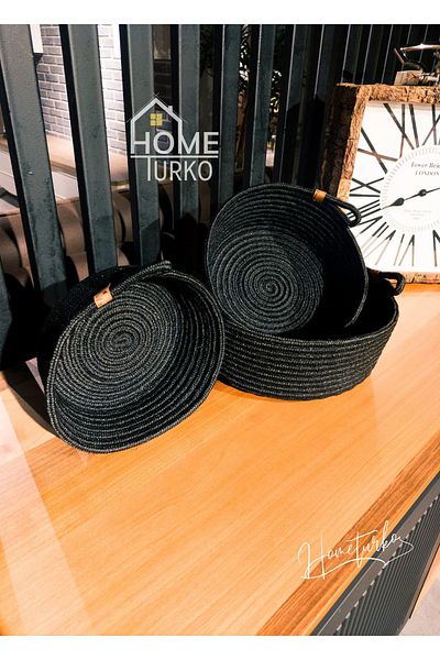 HomeTurko Тройна черна кошница от юта и ракита - органайзер