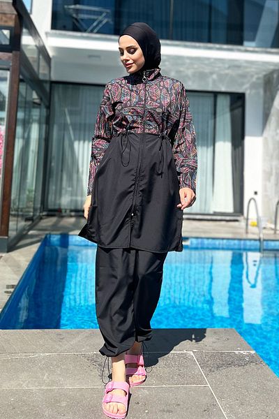 Remsa Mayo Parachute Fully Covered Hijab Swimsuit Leaf Theme 2115 Hülya
