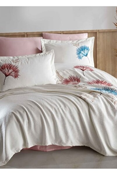 Dantela Mira Nakışlı Pamuk Saten Pike Takımı - Krem/pudra